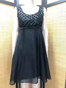 Vtg 1960s Vera Mont Black Satin Sheath Maxi Dress Sequin Beaded Fringe Mod S - Picture 1 of 9