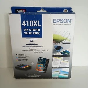 Epson Genuine 410XL BK/C/M/Y/PBK 5x Ink Set+Paper Value Pack XP540 XP640 XL Size - Picture 1 of 3