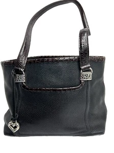 Monedero de hombro Brighton Vintage cuero granulado negro y cocodrilo marrón. - Imagen 1 de 23