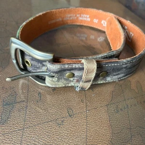 Nocona Belt Girl’s Sz 20 Leather Cloth Camo Trim Removable Metal Buckle - Picture 1 of 6