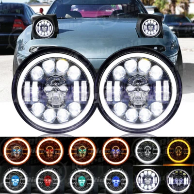 Par de faros LED de 7" Halo ojo de ángel RGB calavera para Mazda Miata NA MX-5 1990-1997 Foto 1 de 4