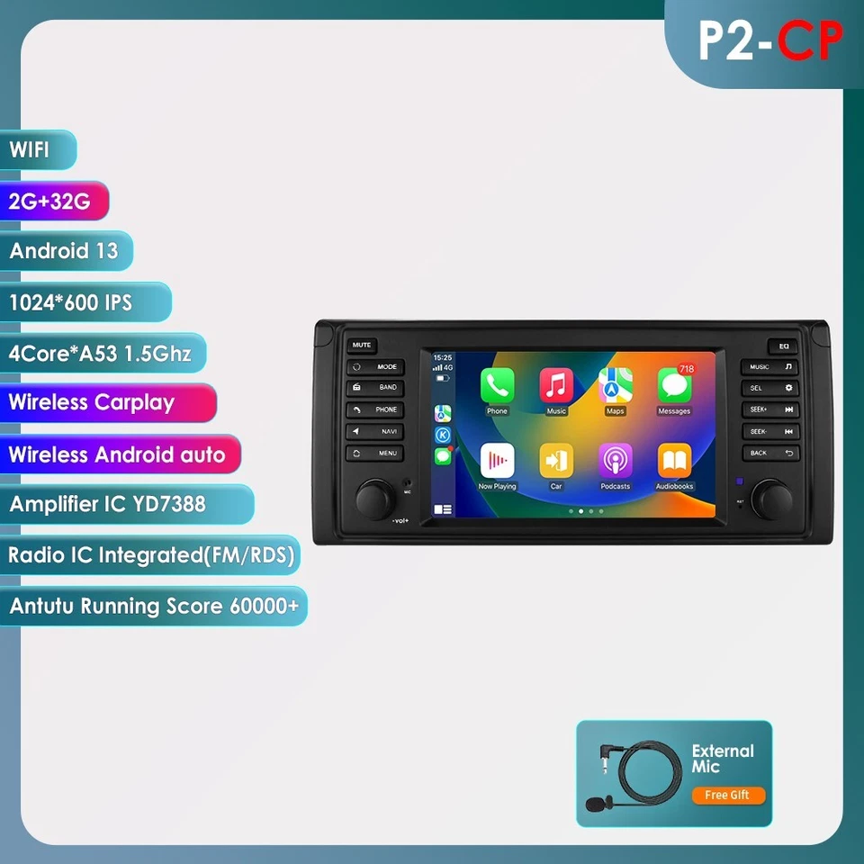 7" Android 13 CarPlay 2+32GB Car Stereo Radio GPS Navi For BMW X5 E53 2000-2007 - Image 1 of 4