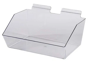 10 Slatwall Bins Dump Acrylic Clear 12” x 9 ½” x 5 ½” Slat Wall Retail - Picture 1 of 5
