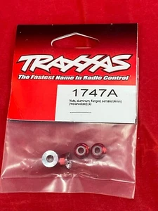 Traxxas RED 4mm AXLE LOCKNUTS (4) aluminum flanged Stampede Rustler Slash 1747A - Picture 1 of 2