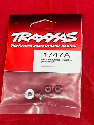 Traxxas RED 4mm AXLE LOCKNUTS (4) aluminum flanged Stampede Rustler Slash 1747A - Image 1 of 2