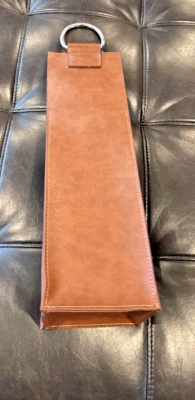 Viski Faux Brown Leather Wine Carrier Snap Stainless Ring **Engraved** - Image 1 of 4