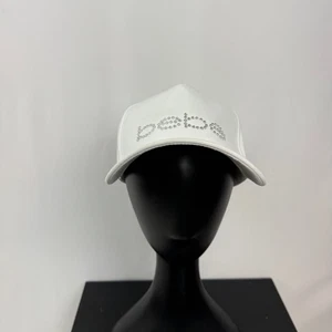 Bebe Rhinestone Logo Embellished Baseball Adjustable Y2K Cap Hat White One Size - Picture 1 of 9