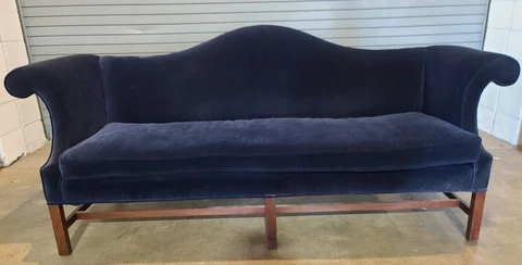 Kittinger Williamsburg Mahogany Chippendale Sofa Blue Velvet Fabric WA 1005 Cover