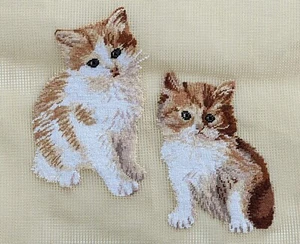 Preworked Ginger/White 2 KITTENS Cat Needlepoint Canvas in Petit Point 8.5" x 8" - Picture 1 of 2