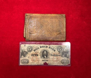 ORIG BÜRGERKRIEGSZEIT LEDER GELDBÖRSE & ERIE & KALAMAZOO RR BANK 5 $ SCHEIN - Bild 1 von 12