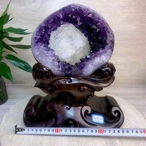 17.2LB Top Natural Amethyst Geode Quartz Crystal Calcite Healing Decor+Stand - Picture 1 of 4