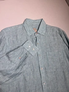 J Mclaughlin Shirt Men’s Small Green Blue Striped Button Up Linen Dress Casual - Picture 1 of 8