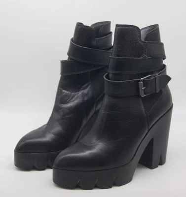 Botines con plataforma de cuero sin mangas ASH negros con correa para el tobillo para mujer 36/5 EE. UU. Goth Punk Foto 1 de 4