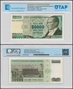 Turkey 50000 Lira, L.1970 (1995 ND), P-204, UNC Authenticated - Picture 1 of 1