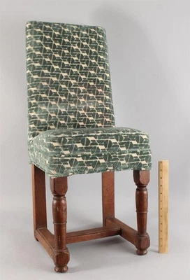 SMALL 19thC Antique c1800 French Lorraine Oak Side Low Chair, Re-Upholstered - Image 1 of 4