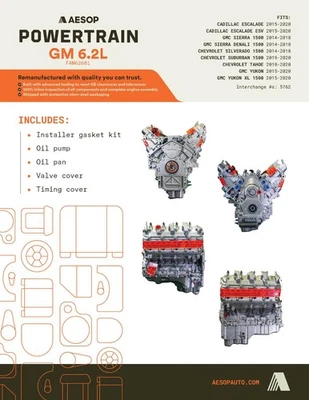 MOTOR 6,2 L COMPATIBLE CON CADILLAC ESCALADE ESV 2015-2016 VIN J 8º dígito 12639087 L86 Foto 1 de 4