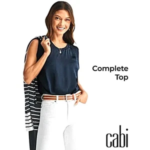 New $89 Cabi Complete Top #6311 Navy Blue Satin Pullover Size M  - Picture 1 of 2