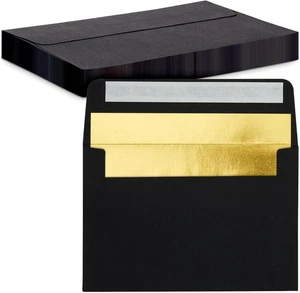 A6 schwarze Umschläge mit Goldfolie - 4,25 x 6,25 Zoll, 50er Pack, 120 GSM - Peel & St - Bild 1 von 8