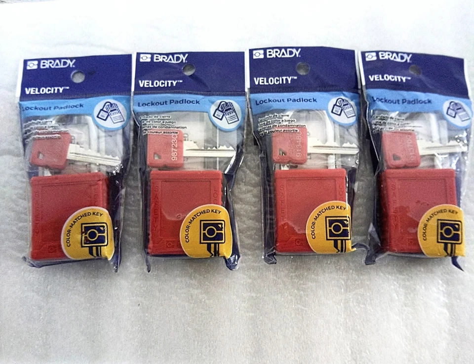Brady Velocity Lockout Padlock 4 PACK Vinyl All Keyed Different New Sealed - Image 1 of 1