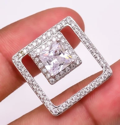 White Topaz 925 White Gold Plated Silver Pendant 0.94" P6218-170 - Image 1 of 3