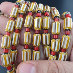 Vintage Venetian Style Chevron & Venetian Red Whiteheart Beads Necklace - Picture 1 of 19