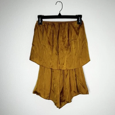 New Lulus Womens Catina Mustard Yellow Satin Strapless Romper Size S NWT - Image 1 of 4