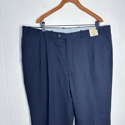 NUEVO CON ETIQUETAS Peter Millar - Pantalones de vestir Westport de lana plisada azul marino 46R (45”) a cuadros para hombre Foto 1 de 4