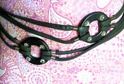 De Colección Años 70 Cuero Genuino y Cerámica Anillos Faja Cinturón Hecho a Mano Boho pedrería Foto 1 de 4