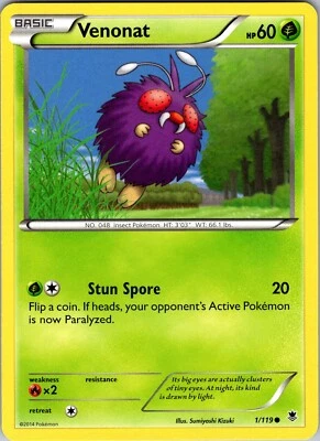 Pokemon TCG Venonat XY Phantom Forces 1/119 Regular Common Card NM - Image 1 of 2