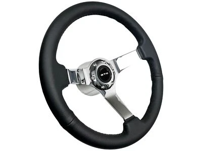 1969-73 Pontiac GTO 6 Bolt Black Leather Solid Chrome Steering Wheel Kit, GTO - Image 1 of 4
