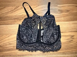 Victoria’s Secret Very Sexy Unlined Plunge Lace Bra Black 34D Lingerie High Neck - Picture 1 of 7