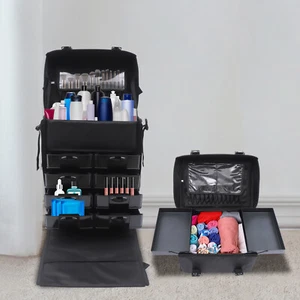 2 in 1 Beauty Case Portable Makeup Case Cosmetic Trolley Organizer & Wheels - Picture 1 of 19