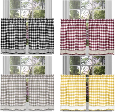 Cortinas de nivel de café a cuadros a cuadros para granja de campo - colores y tamaños surtidos Foto 1 de 4