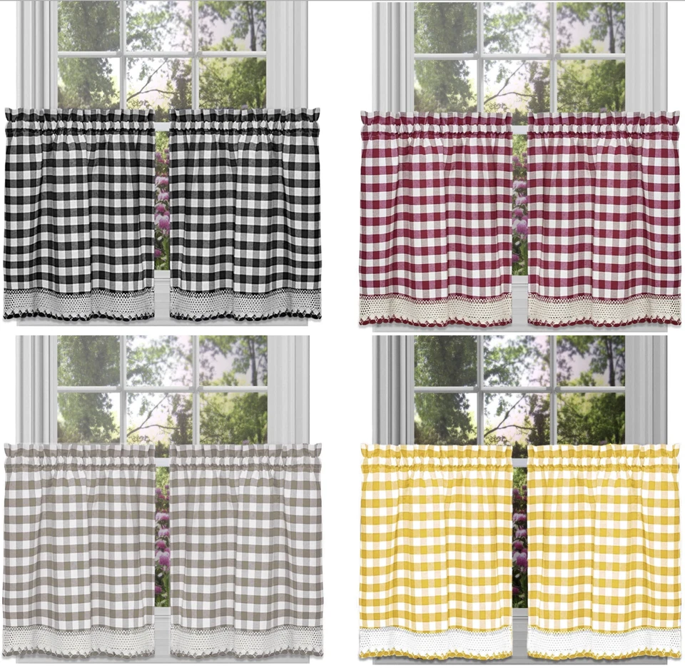 Cortinas xadrez quadriculadas para café - Cores e tamanhos variados - Imagem 1 de 4