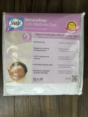 Almohadilla de colchón para cuna Sealy Secure Stay impermeable blanca 52" x 28" Foto 1 de 3