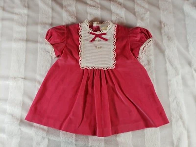 Bebé Niñas 60 Vintage Niñera Rosa Terciopelo Navidad Vestido Vacaciones 1T 12 Meses Foto 1 de 4