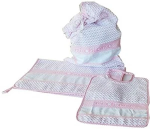 SET ASILO 3 PEZZI BAVAGLIA+SALVIETTA OSPITE+SACCA DA RICAMARE A PUNTO CROCE ROSA - Foto 1 di 1