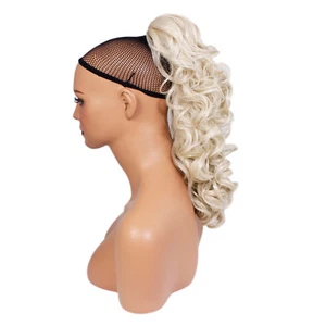 Ponytail Claw Clip Platinum Blonde Curly 17" Heat Resistant Synthetic Hairpiece - Picture 1 of 3