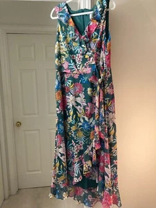 London Times Women's Chiffon Ruffle Maxi Dress, 16, Floral, Green Floral, NWT - Picture 1 of 11