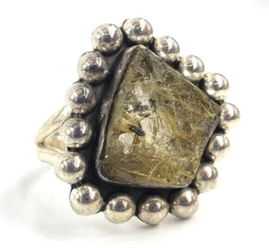 Sterling Silver Ring Size 9.5 Womens Rutilated Quartz Southwestern Artisan Boho - Picture 1 of 7