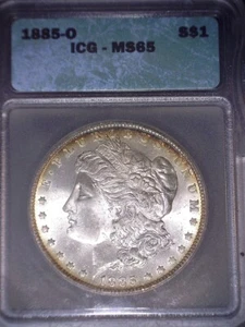 1885-O Morgan Silver Dollar  ICG - MS65 , Golden Ring Toning,  Issue Free - Picture 1 of 2