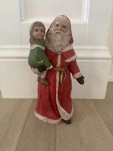Vintage Santa With Child Ceramic Statue Victorian Style Handmade - Picture 1 of 7