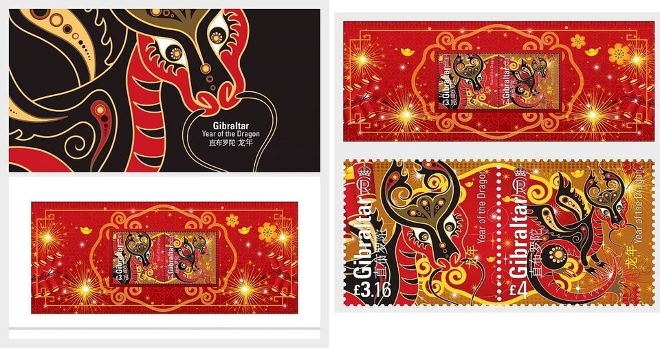 Gibraltar 2024 chinese new year DRAGON china astrology zodiac 2v + ms2v mnh PACK - Image 1 of 1