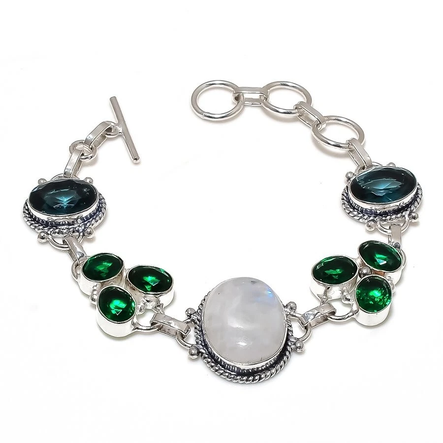 Moonstone Gemstone Handmade 925 Sterling silver Bracelet Size 7-8 - Image 1 of 1