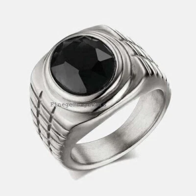 Anello In Argento Sterling 925 Con Gemma In Onice Nero Naturale Per Uomo #FGN - Immagine 1 di 4