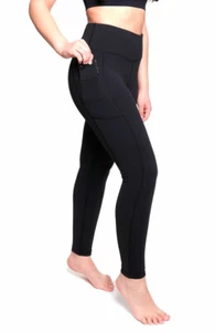 High Waist Solid Black Women Leggings Yoga Pants Tummy Control Pocket 28 AZAR  - Picture 1 of 7