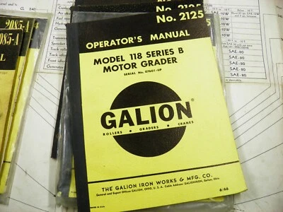 GALION 118 SERIES B MOTOR GRADER OPERATORS MANUAL 07601-UP  BOOK No.2125 - Image 1 of 4