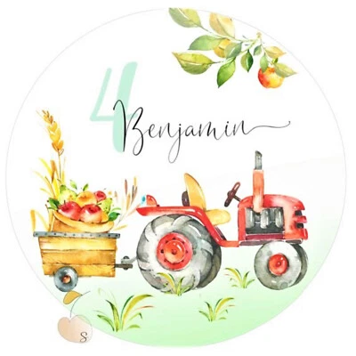 Tortenaufleger Traktor Anhänger mit Äpfel Junge Tortenbild Tortenfoto Tortendeko - Bild 1 von 2