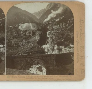 Zug vorbei Dorf Wason St Gothard Schweiz International Stereoview - Bild 1 von 2