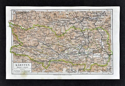 1900 Meyers Map Karnten or Carinthia Villach Klagenfuert Volkermarkt Austria   - Image 1 of 2
